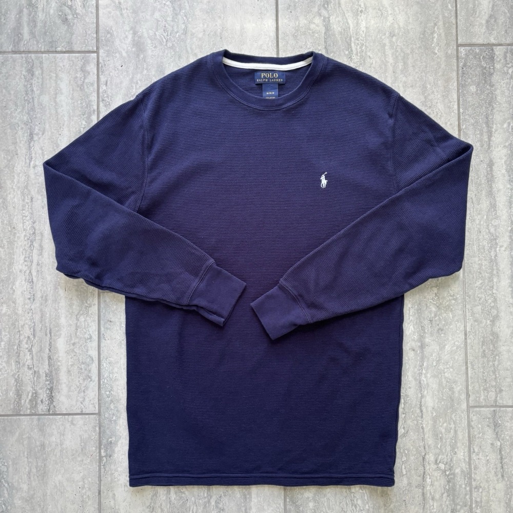 Polo Ralph Lauren Men's Thermal Shirt Waffle Knit Collegiate Sleep Navy Medium